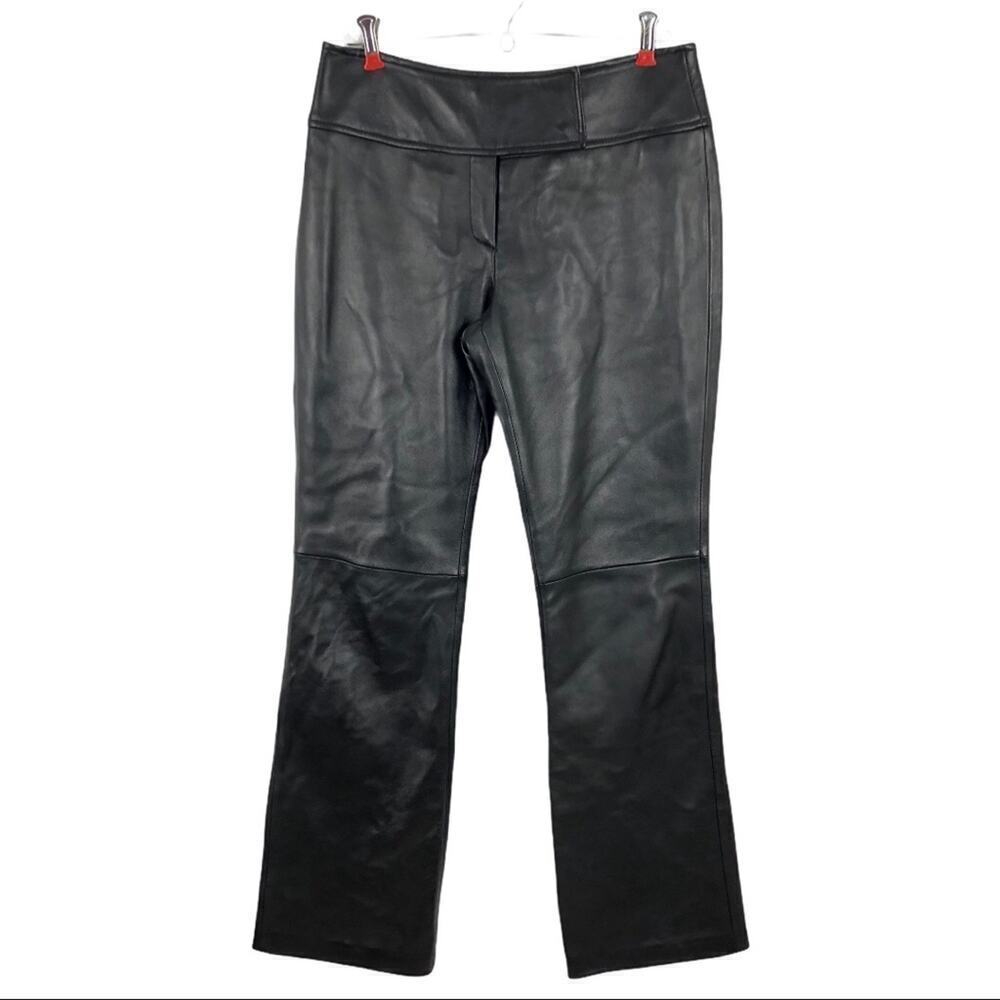 Vintage Context 100% Leather High Waisted Boot Cut Black Minimalist Pants 6P